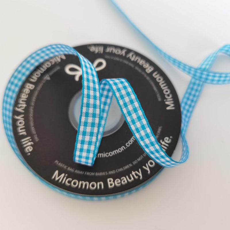 Micomon شريط منقوش بحافة منسوجة باللونين الأزرق والأبيض من Micomon شريط منقوش من البوليستر بنسبة 100% بطول 25 ياردة لكل لفة (3/8 بوصة، أزرق حيوي) - Image 5